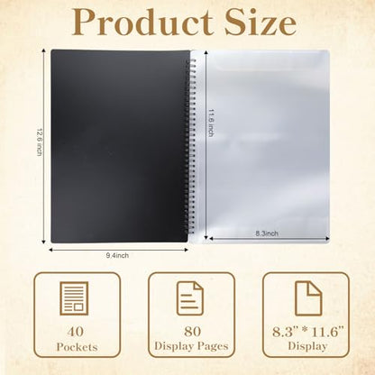 4 Pack Sheet Music Folder, Spiral Binder Organizer for Piano Music Stand, 40 Plastic Sleeves Display 80 Pages, Piano Sheet Holder for Choral Band Orchestra, Fits Letter Size 8.5 x 11 Inch