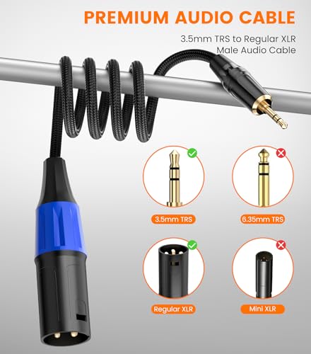 3.5mm to XLR Cable, 1/8 Inch to XLR Male to Male Audio Cord, 3.3FT | Unbalanced 1/8 inch 3.5mm TRS to XLR Male for Laptop Mixer Speaker, Gold-Plated, Flexible Braided & Hi-Fi OFC Shielded - size: 3.3 feet
