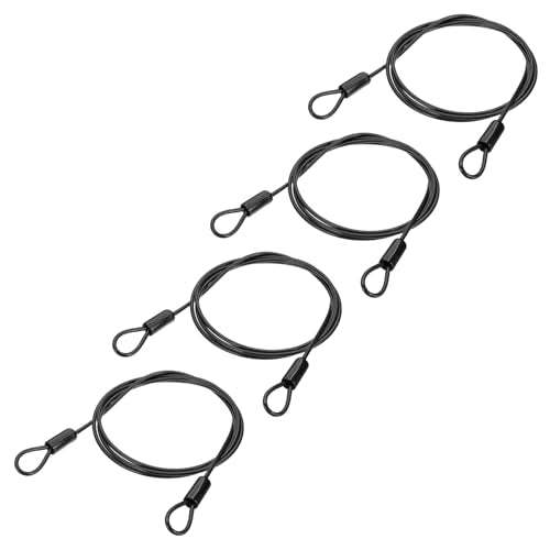 PATIKIL 3/16" Dia Vinyl Coated Stainless Steel Cable with Loops, 4 Pcs 7 ft (79") Flexible Wire Rope Security Chain Lanyard Lock for Outdoor Stage Lighting Luggage Lock, Black - color: Black, size: 3/16"x7 ft
