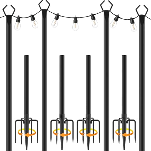 AILBTON 10Ft String Light Poles 4 Pack,Light Poles for Outside Lights,Outdoor with Fence Brackets Hanging Lights,Metal Stand Deck Patio Backyard - size: 10FT 4 Pack
