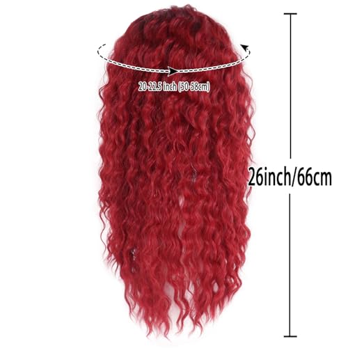 Womens Long Curly Wig Vibrant Red to Black Ombre, Full Voluminous Curls - color: Ombre Red