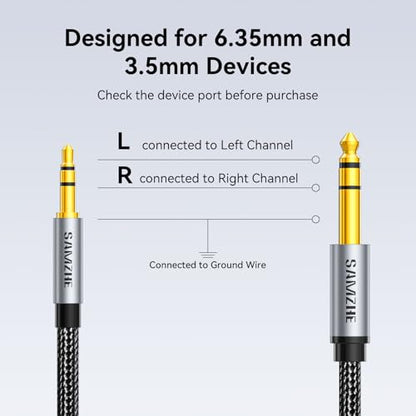 SAMZHE 1/8 to 1/4 Stereo Cable 3.5mm TRS to 6.35mm Audio Cable Guitar to Aux Male Cord with Alum Alloy Housing and Nylon Braid for Guitar, Laptop, Home Theater Devices, Speaker and Amplifiers 6.6FT - size: 6.6 FT