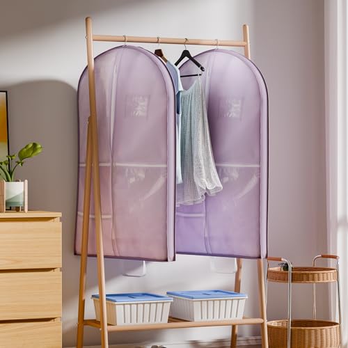 Linodes Dance Costume Bags Garment Bag 40'' for Dance Travel/Competition Storage with 4 Medium Clear Zipper Pockets and 1 Large Back Zipper Pocket-Fabric & PVC (Purple-Fabric & PVC, 40''- 6 Pack)