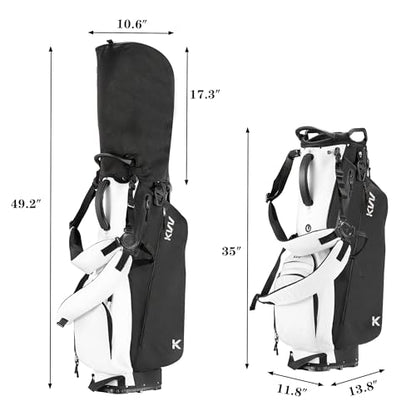 KVV Lightweight Golf Stand Bag with 7 Way Full-Length Dividers, 5 Zippered Pockets, Automatically Adjustable Dual Straps，Elegant Design - color: Black/White