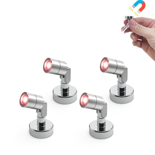 Suzeyar Metal Miniature LED Lights,Tiny Spot Light with Magnet Base,Battery Operated LED Lights,Wireless Miniature Spot Light for Artwork Painting,Jewelry Showcase,DIY Hand Craft (Red) - color: Red