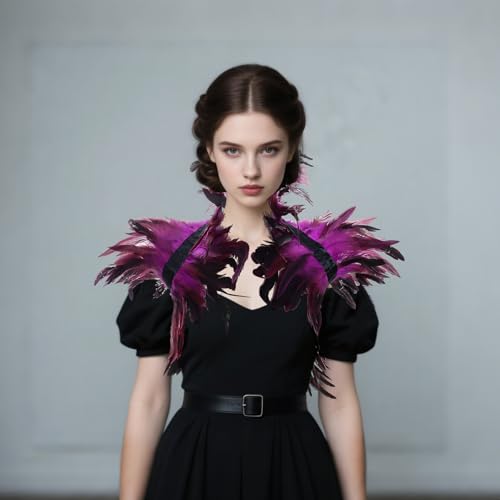 2Pcs Witch Feather Shawl Wrist Cuff for Women | Gothic Crow Shrug Shawl, for Halloween, Feather Costume Accessories - color: Purple