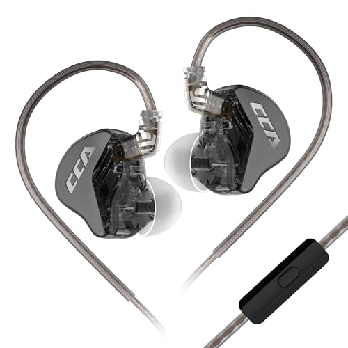 CCA CRA in-Ear Monitors Earbuds with Microphone, Powerful Bass Dynamic Wired Earbuds with 2Pin Detachable OFC Cable, Noise-Isolating in Ear Headphones with 3.5mm Jack Interface (Black, with Mic) - color: Black, size: With Mic