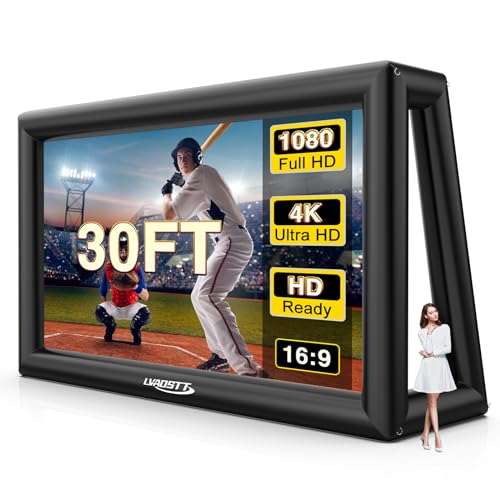 Inflatable Projector Screen, 30FT Blow Up Movie Screen Outdoor Projector, Easy Set Up One-piece Design Front & Rear Projection with Air Blower for Outside Backyard Family Movie Night Pool Party - size: 30FT