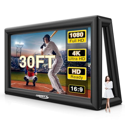 Inflatable Projector Screen, 30FT Blow Up Movie Screen Outdoor Projector, Easy Set Up One-piece Design Front & Rear Projection with Air Blower for Outside Backyard Family Movie Night Pool Party - size: 30FT