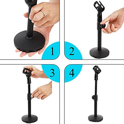 YOUEON 2 Pcs Microphone Stand Desktop, Adjustable Table Mic Stand with Mic Clip and 5/8" Male to 3/8" Female Screw Adapter, Heavy Base, Compatible with Most Mics (Pack of 2) - size: style 1 (Pack of 2)