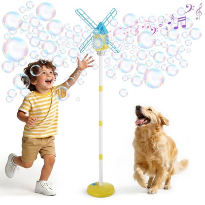 Belemar Windmill Bubble Machine Toys for Kids & Boys, Standing Bubble Blower with Lights & Music, 51" Adjustable Height, 130ml Tank, Bubble Solution Included, Outdoor Toy for Parties & Birthdays - color: Blue