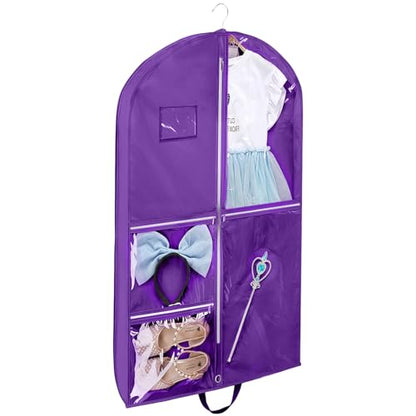 Dance Garment Bag with Zipper, 40 inch Garment Bags for Hanging Clothes, Kids Dance Recital Bags, Cheer Uniform Garment Bag for Wardrobe and Travel, Purple