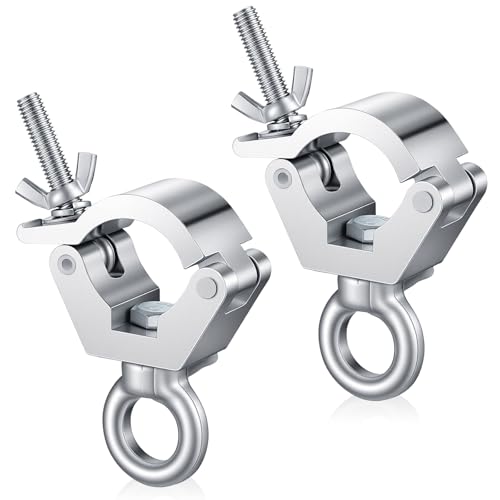 Pelopy 2 Pcs Heavy Duty 1.25 Inch Truss Clamp with Eye Bolt for 32-35mm Truss Tube/Pipe, Aluminum Stage Light Clamps for LED Video Wall and Lighting Mounting - color: Silver, size: 32-35mm
