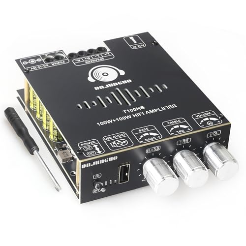 T100HS Power Amplifier Board with Subwoofer 2.0 Channel 100W×2, TPA3221 Chip 12V-30V Audio Power Amplifier with Treble and Bass Control