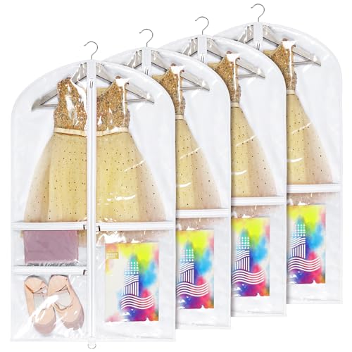 Univivi 40 Inch Dance Costume Garment Bags for Dancers, White, 4 Pack - color: White, size: 4 Pack