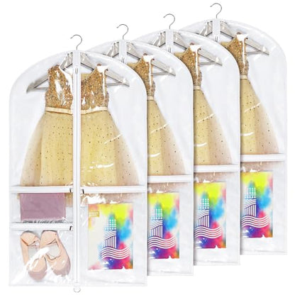 Univivi 40 Inch Dance Costume Garment Bags for Dancers, White, 4 Pack - color: White, size: 4 Pack