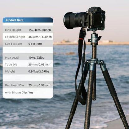 Fotopro 62 Inch Carbon Fiber Tripod for Camera Ultralight Travel Camera Tripod Max Loads Up 22lbs X-Aircross 3 Blue - color: Blue