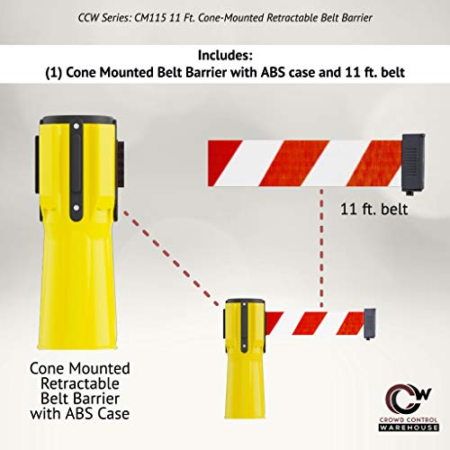 Trafford Industrial 11 Ft. Cone-Mounted Retractable Belt Barrier Yellow Case with Black and Yellow Diagonal Belt - color: Black and Yellow Diagonal, size: Yellow