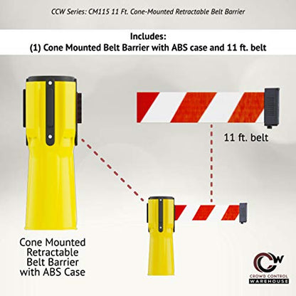 Trafford Industrial 11 Ft. Cone-Mounted Retractable Belt Barrier Yellow Case with Black and Yellow Diagonal Belt - color: Black and Yellow Diagonal, size: Yellow