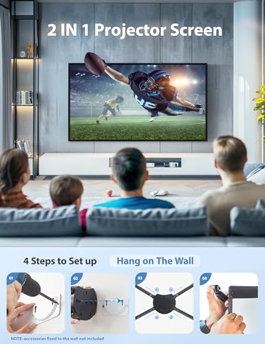 Projector Screen with Stand, Paris RHÔNE 80-inch Outdoor Indoor Projector Screen 16:9 4K HD PVC, 1.5 Gain Portable Wrinkle-Free Movie Screen for Home Backyard Theater with Carry Bag, Ground Nails - size: 80 inch