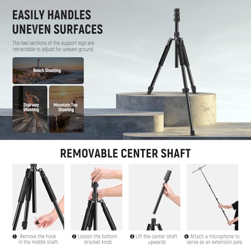 NEEWER Photography Light Stand, 1.5-6.4ft/47-195cm Aluminum Reversible Studio Lighting Tripod, Portable Phone Video Stand w/ 1/4" Screw for Strobe Light Camera Softbox, 4.4lb/2kg Load, ST195 - style: 195cm/1-Pack