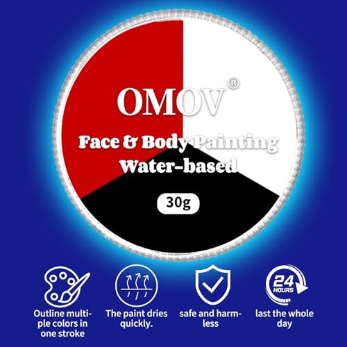 Clown Black White Red Face Paint (1oz) Non-Toxic,Water Based Professional 3 in1 Body Paint, Halloween Makeup Kit Face Paint Vampire, Devil , Cosplay Costume Joker SFX Zombie Face Painting Makeup - color: Black White Red-30g