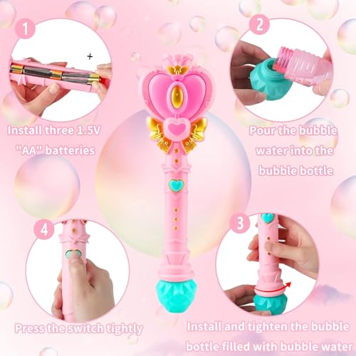 2 Pack Bubble Wand for Kids Princess Heart Bubble Machine Blower Maker Wands Easter Basket Stuffers Outdoor Toys Gifts for 3 4 5 6 7 8 Years Old Toddlers Little Girls - color: Two-pink
