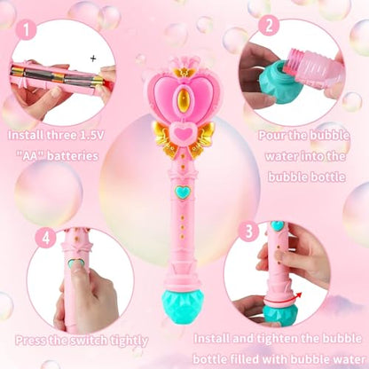 2 Pack Bubble Wand for Kids Princess Heart Bubble Machine Blower Maker Wands Easter Basket Stuffers Outdoor Toys Gifts for 3 4 5 6 7 8 Years Old Toddlers Little Girls - color: Two-pink