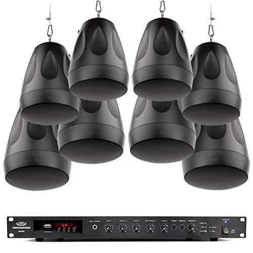 Pure Resonance Audio PD4 Pendant Speaker Bundle with RMA240BT 240 Watt Rack Mount Bluetooth Mixer Amplifier and Speaker Wire - Retail Store Sound System (10 Items)