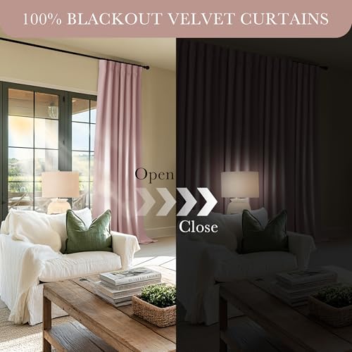PONY DANCE 100% Blackout Curtains for Nursery Bedroom 84 inches Long, 2 Pcs - color: Dusty Pink, size: 52"W x 84"L (Pack of 2)