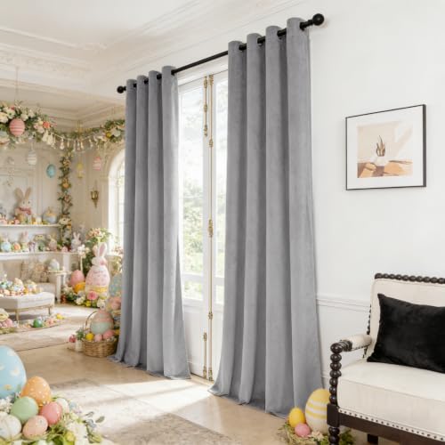 SNITIE Grey 52”x108” Long Velvet Curtains with Grommet - 2P - color: Grey, size: 52"W x 108"L (Pack of 2)