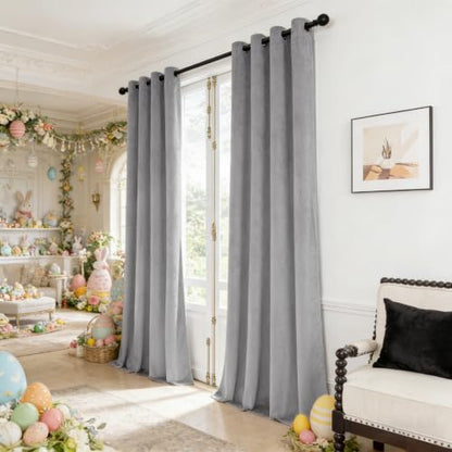 SNITIE Grey 52”x108” Long Velvet Curtains with Grommet - 2P - color: Grey, size: 52"W x 108"L (Pack of 2)