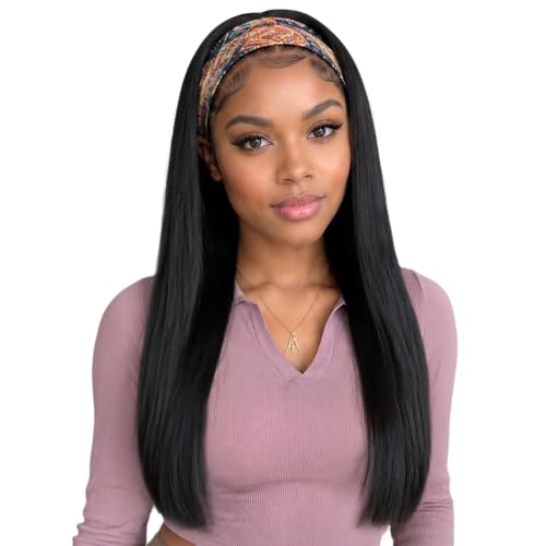 BECUS 22" Straight Headband Wig Natural Black Date Night Style - color: A-Straight Black, size: 22 Inch