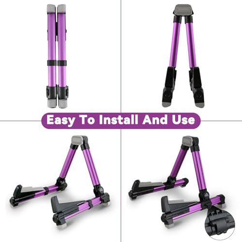 EASTROCK Portable Tripod A Frame Aluminium Music Stand,Purple | Folding Guitar Stand,for Acoustic Electric Guitars, Bass, Violin, Ukulele, Banjo - color: purple