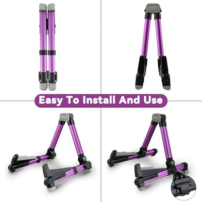 EASTROCK Portable Tripod A Frame Aluminium Music Stand,Purple | Folding Guitar Stand,for Acoustic Electric Guitars, Bass, Violin, Ukulele, Banjo - color: purple