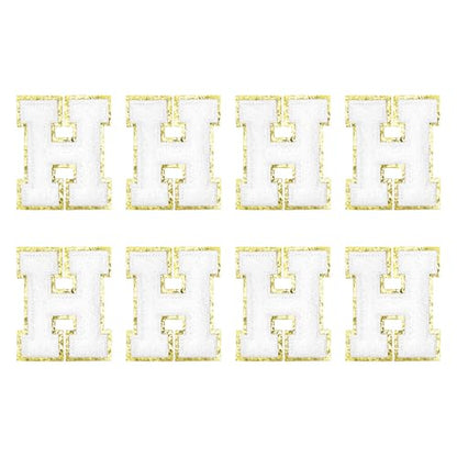 MECCANIXITY Chenille Letter Patches 2.2" Self Adhesive Alphabet H Stick on Embroidered Patch Sew on Letter Stickers Applique for Repairing Clothing Jeans Shoes Hats DIY(White, Pack of 8) - style: Letter H