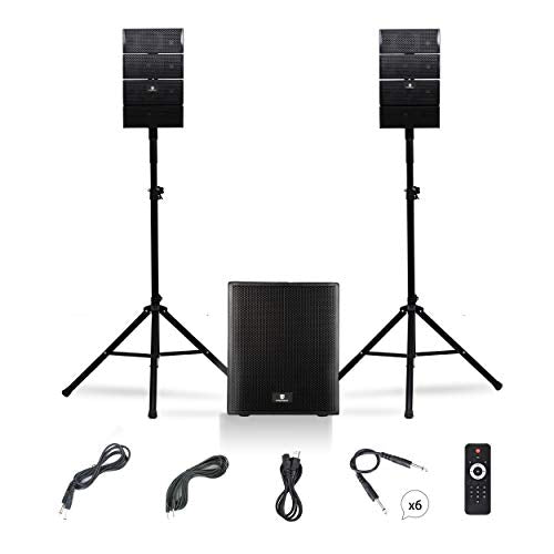 PRORECK Club AB 12-Inch DJ/Powered PA Speaker System Combo Set with Bluetooth/USB/SD Card/Remote Control (Active Subwoofer and 8X Array Speakers Set)