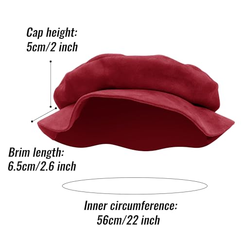 FURPHI Medieval Tudor Flat Cap Faux Suede Beret Hat Renaissance Festival Costume Accessories for Men Women - color: Red1