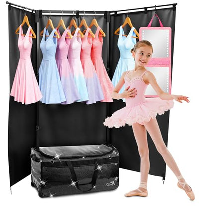 Dance Bag with Garment Rack and Curtain, 28" Rolling Dance Competition Duffle Bag with Garment Rack | Mobile Changing Station Dance Suitcase for Dancer Athlete Livestreamer Cheerleader Cosplayer - color: 28in Glitter Black