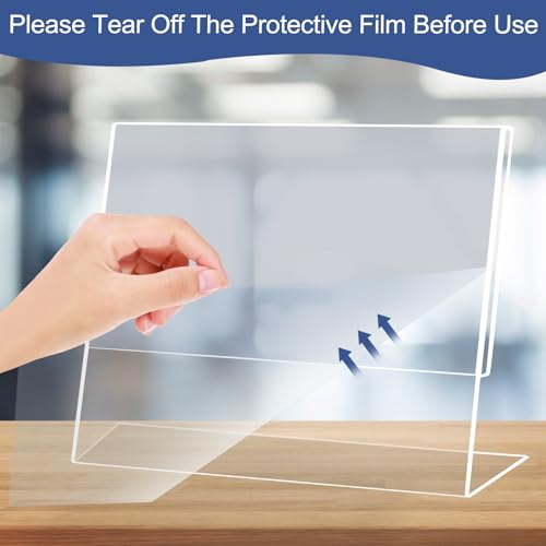 Slanted Back Acrylic Sign Holder 6 x 4, Acrylic Stands for Display Frame, Clear Plastic Tabletop Paper Sign Holder for Office, Home, Restaurant (6 Pack 6x4 Inches)