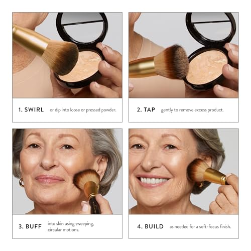 LAURA GELLER Full Face Powder Makeup Brush with Wooden Handle in Midnight Black – Foundation, Setting Powder, Blush, Bronzer, Highlighter and Luminizers – Sheer, Even Application and Blending Makeup - style: 07 Full Face Powder Makeup Brush
