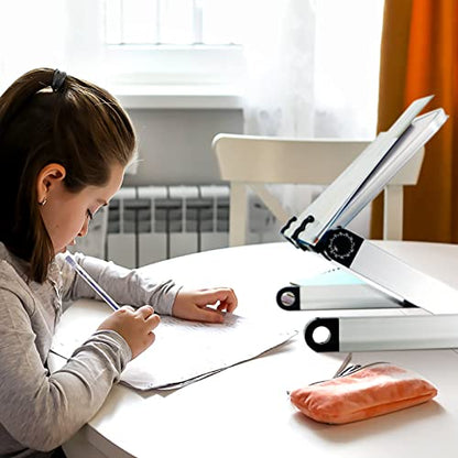 Book Stand Multifunctional Adjustable Laptop Stand Book Holder Tray with Clips Ergonomic Multi Heights Angles Adjustable Cooking Bookstand for Textbook Recipe Magazine Laptop Tablet Portable - size: 15x10inches, style: 4 legs-White