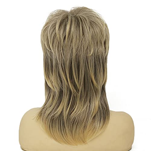 Blonde Mullet Wig for Women Short Shaggy Layered Hair Dark Roots Cosplay Rocker 70s 80s Costume Wigs - color: Blonde