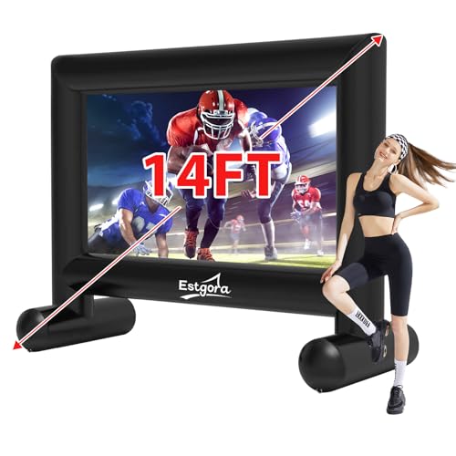 Estgora 14FT Inflatable Movie Screen Outdoor, Blow Up Projector Screen, Inflatable Movie Screen with Air Blower Front & Rear Projection Screens for Outdoor Movie Night Backyard Pool Fun - size: 14FT