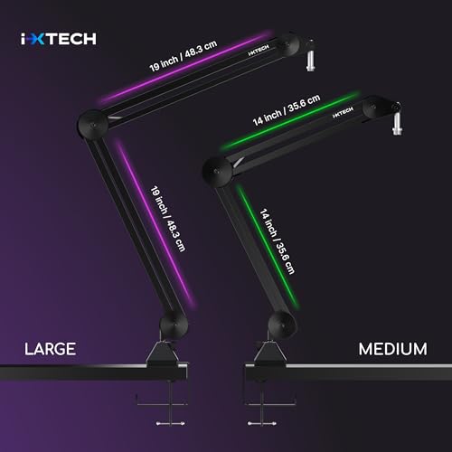 IXTECH Microphone Boom Arm Stand, Heavy Duty Adjustable Mic Stand with Cable Ties, Desk Mount Arm Stand for Gaming Streaming Podcasting. - color: MI06 MEDIUM