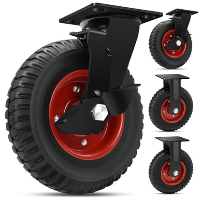 W B D WEIBIDA 8 Inch Heavy Duty Caster Wheels Set of 4, 2200 LBS Outdoor Industrial Wheels Swivel Large Rubber Casters with Brake for Workbench, Dolly, Cart, Trolley, Wagon (2 Brake & 2 Fixed) - size: 8 INCH