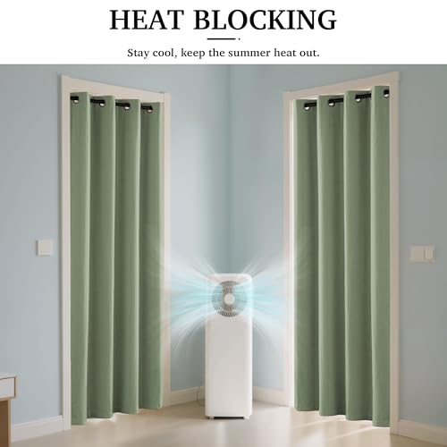 RYB HOME Sage Green Kids Velvet Blackout Curtains 84 inches Long, 100% Light Blocking Thermal Insulated Grommet Curtains for Home Office Studio Theater, 52" W x 90" L, 2 Panels - color: 100% Blackout - Sage Green, size: 52"W x 90"L (Pack of 2)