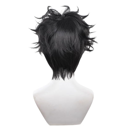 Men Black Short Wrap Cosplay Wig Replacement Wig Heat Resistan Synthetic Fiber Hairs for Uniex Adult Cos Halloween Christmas Anime Party - color: Black