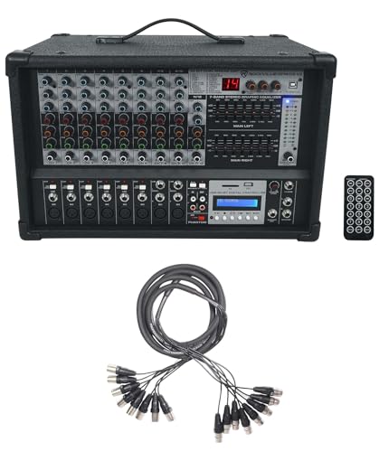Rockville RPM109 V2 12 Channel 4800w Powered Mixer Bundle with SX810 Snake