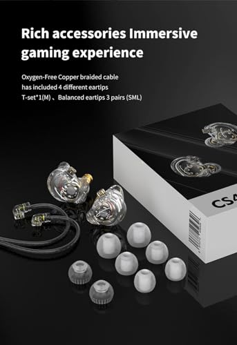 FEDAI TRN CS4 in Ear Monitor Earphone, TRN in-Ear Earbuds with 10mm Dual Magnet Dynamic Driver and New Silicon-Crystal Composite Over Ear Headset with Detachable 2 Pin 0.75MM Cable(with mic,Clear) - size: With mic